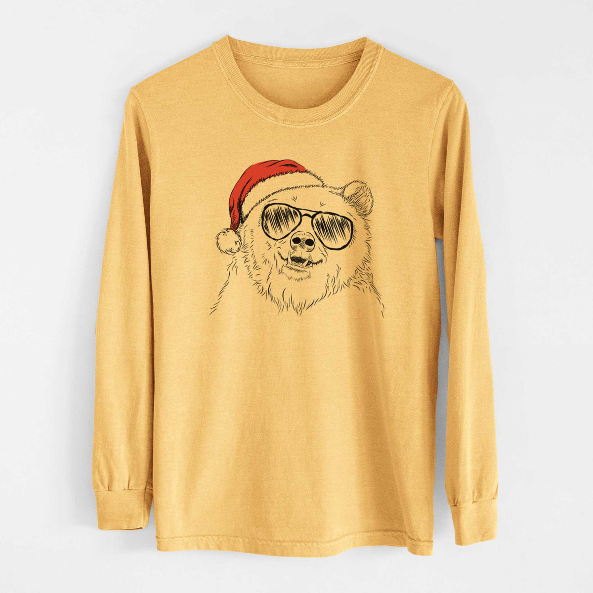Santa Grizz the Bear - Heavyweight 100% Cotton Long Sleeve