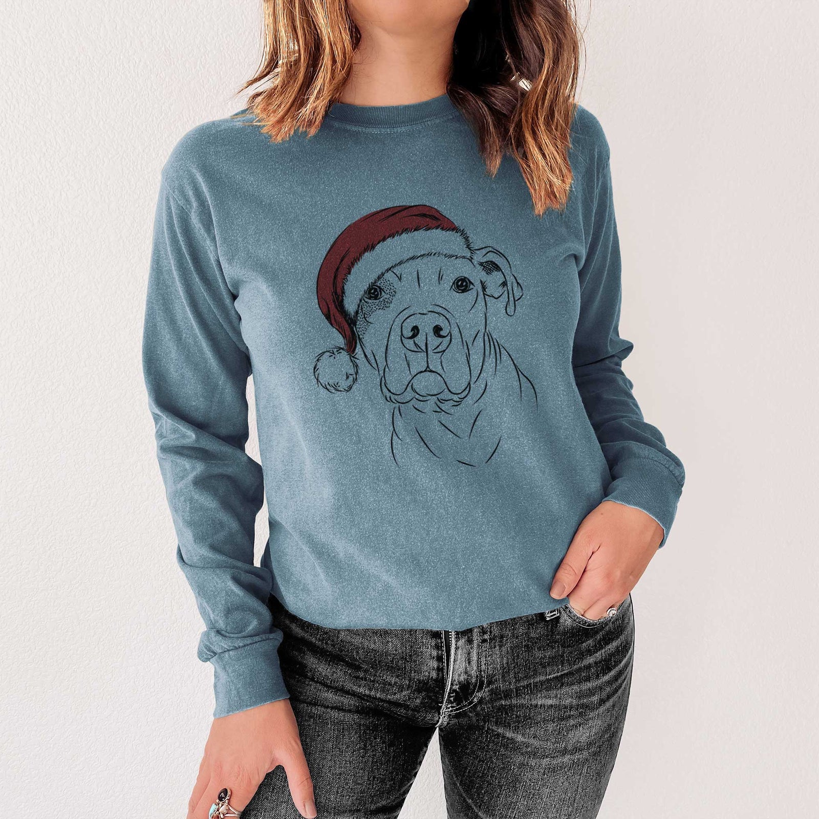 Santa Gummy the Pitbull - Heavyweight 100% Cotton Long Sleeve