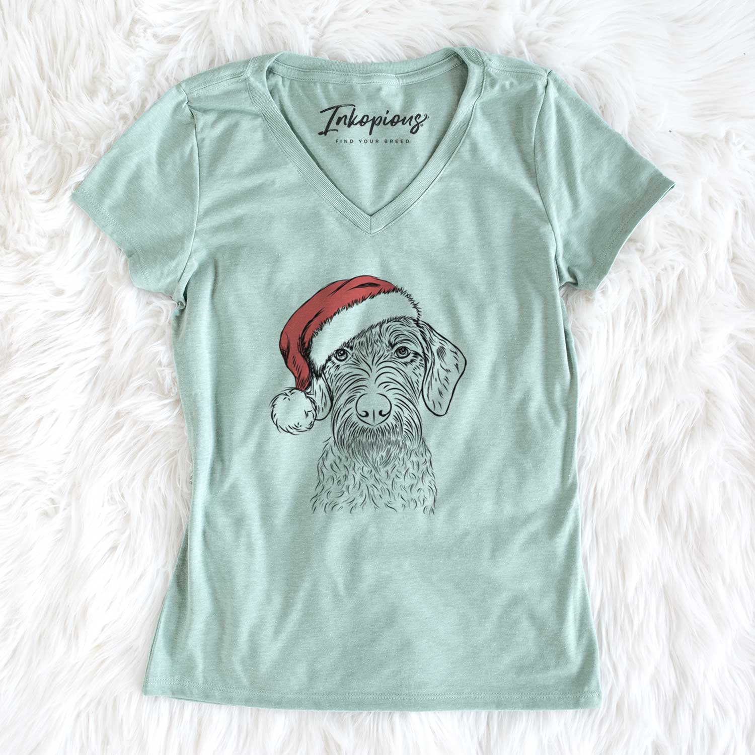 Santa Gus the German Wirehaired Pointer - Women's V-neck Shirt
