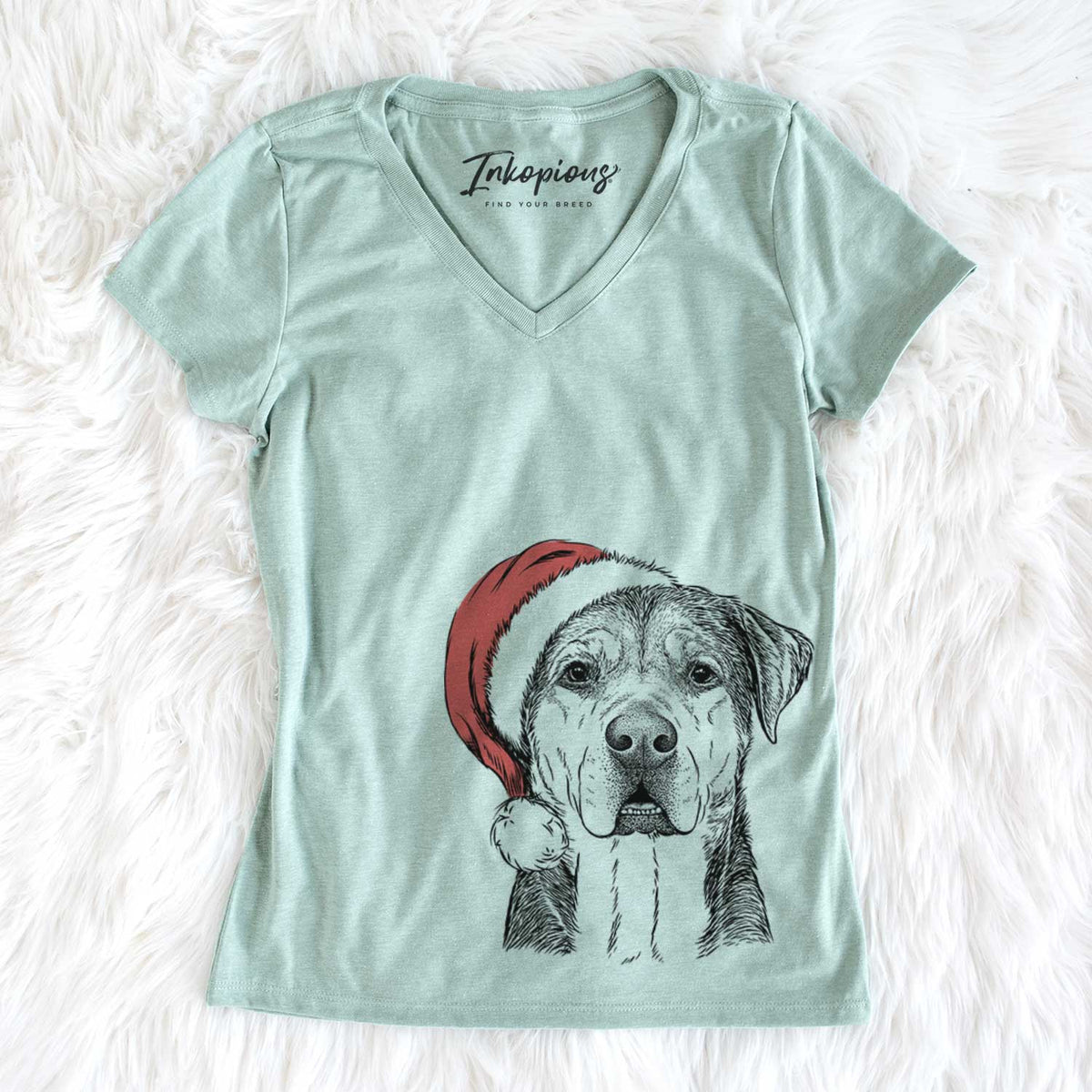 Santa Gus the Rottweiler Mix - Women&#39;s V-neck Shirt
