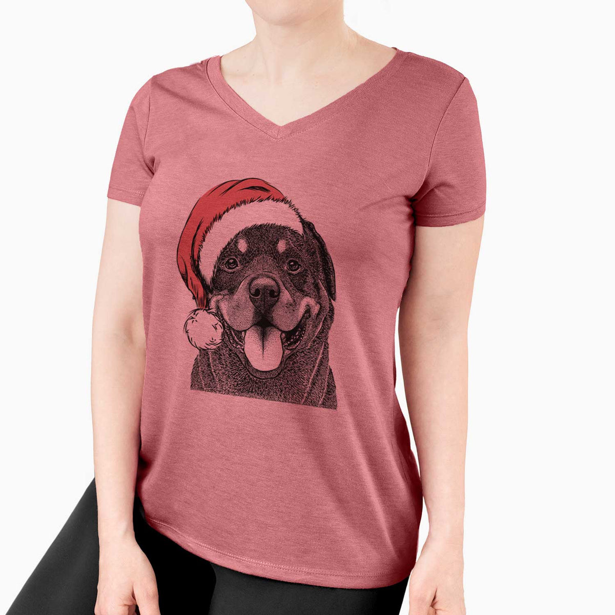 Santa Hagan the Rottweiler - Women's V-neck Shirt