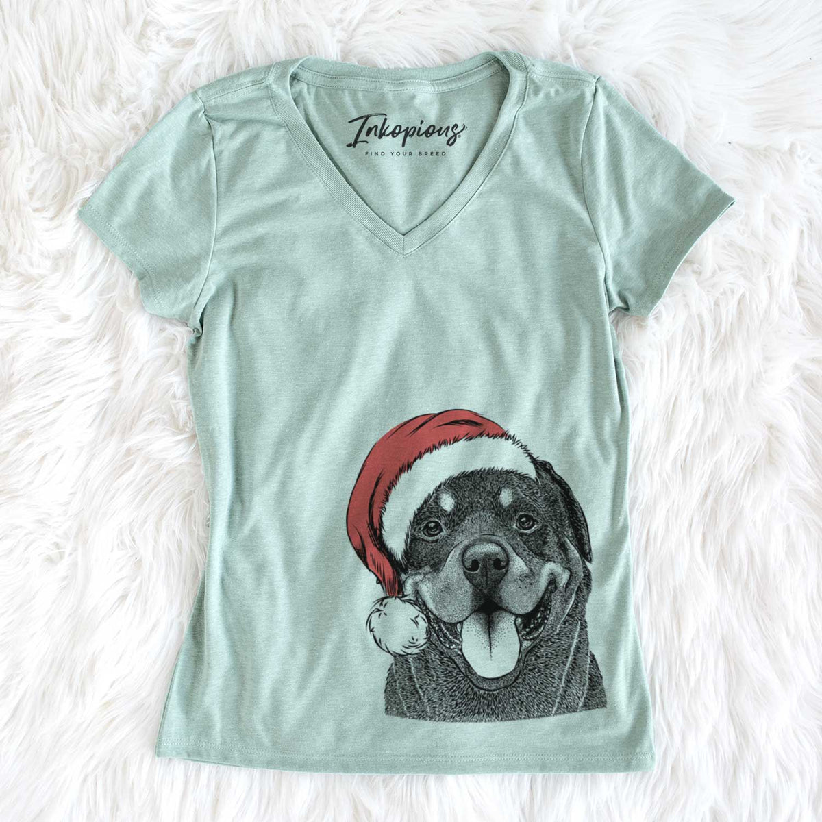 Santa Hagan the Rottweiler - Women&#39;s V-neck Shirt