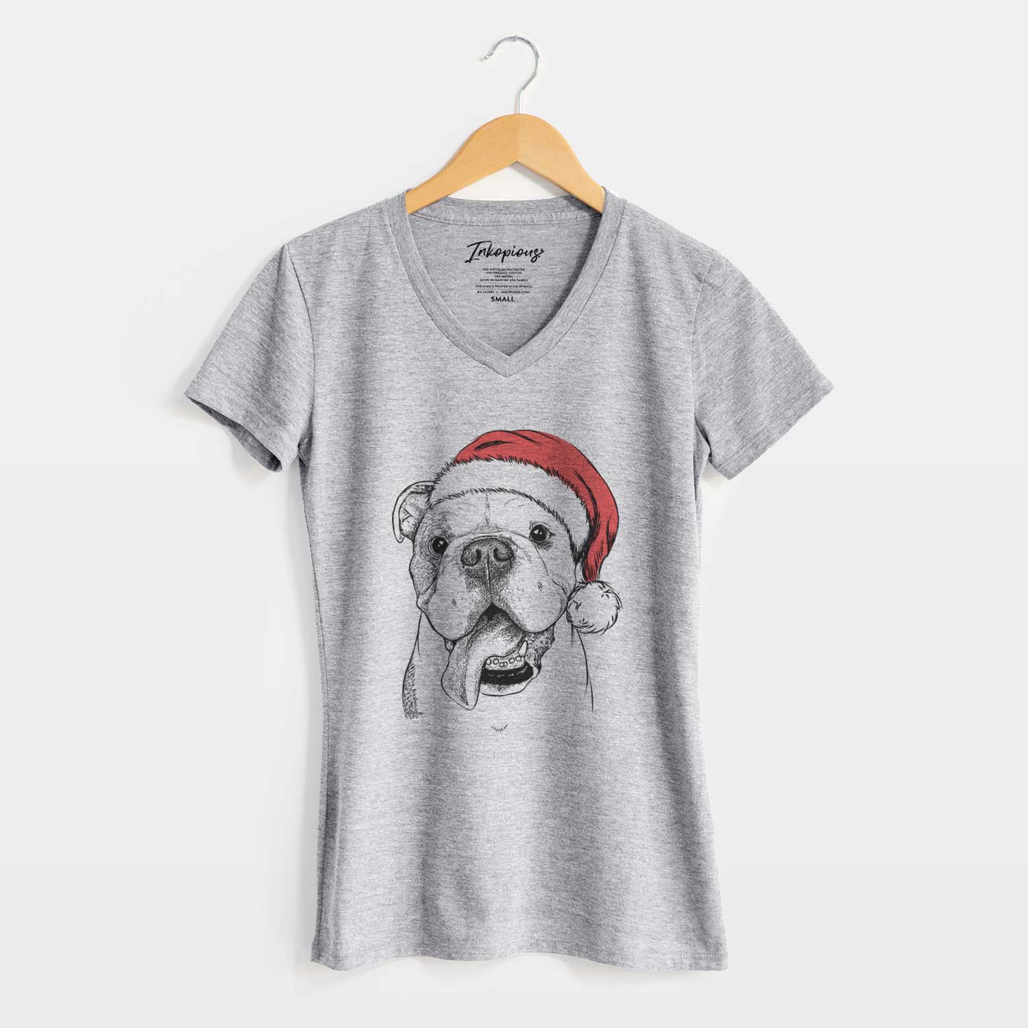 Santa Hank the English Bulldog - Women's V-neck Shirt