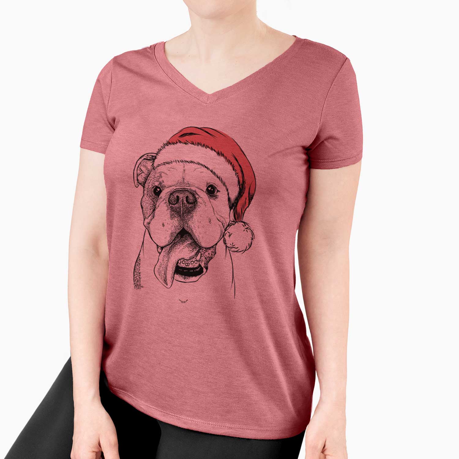 Santa Hank the English Bulldog - Women's V-neck Shirt