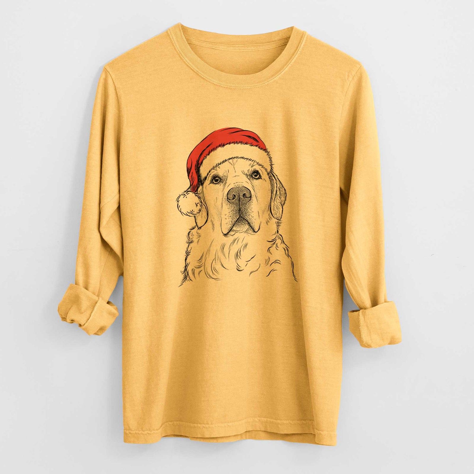Santa Hank the Irish Cream Golden Retriever - Heavyweight 100% Cotton Long Sleeve