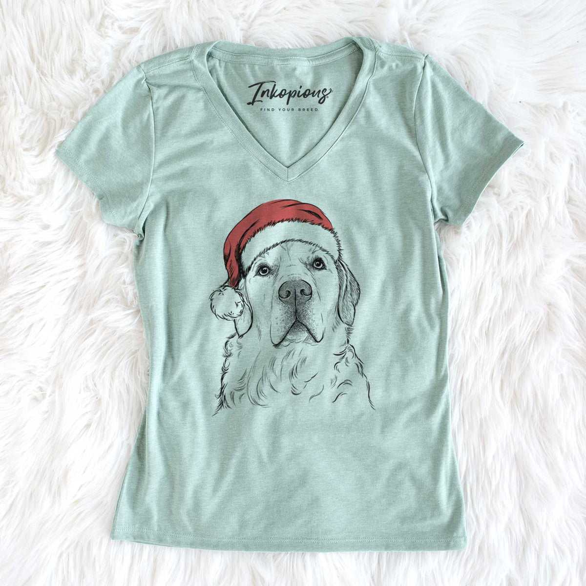 Santa Hank the Irish Cream Golden Retriever - Women's V-neck Shirt