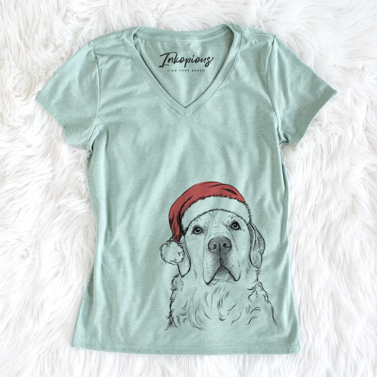 Santa Hank the Irish Cream Golden Retriever - Women&#39;s V-neck Shirt