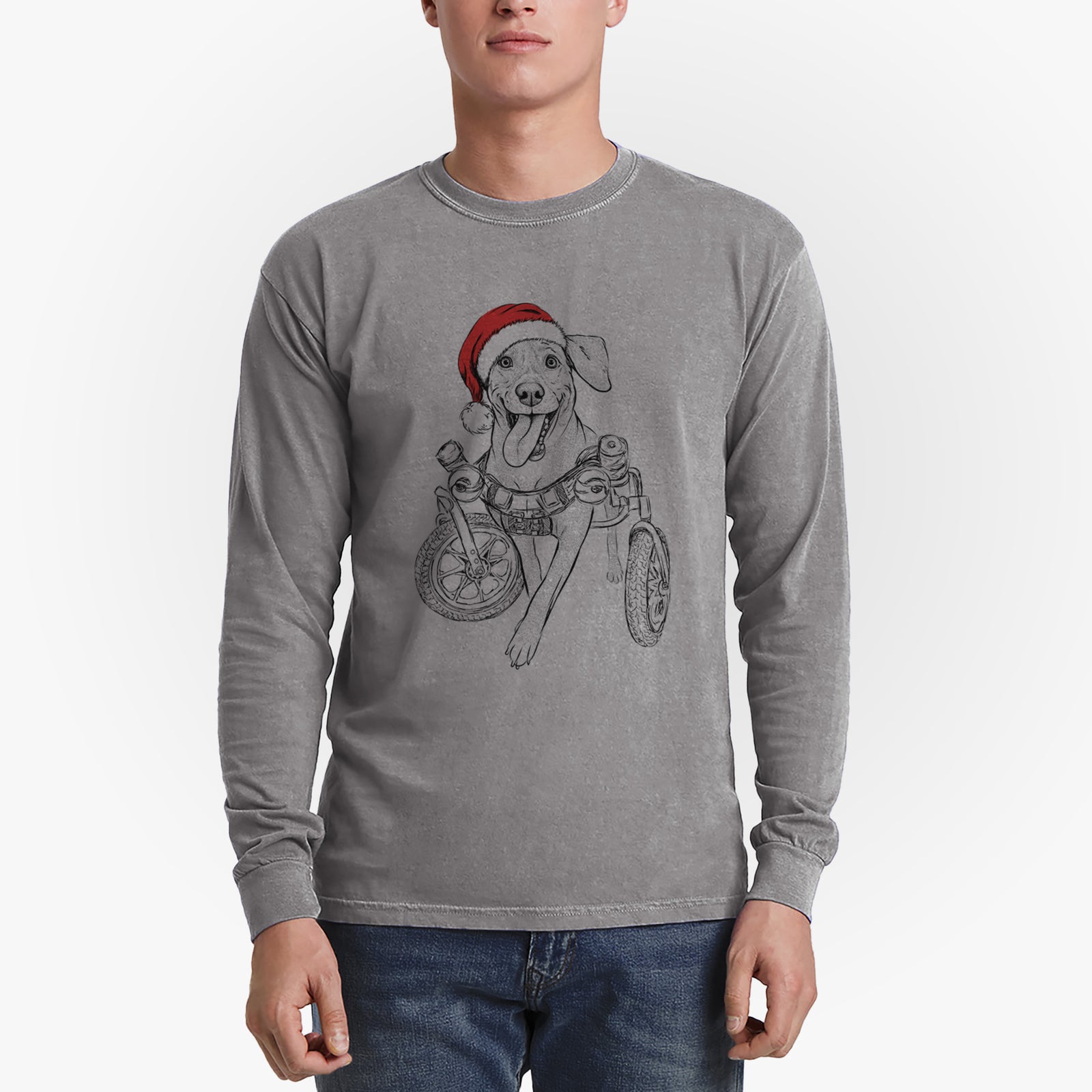 Santa Hannah the Pitbull Mix - Heavyweight 100% Cotton Long Sleeve