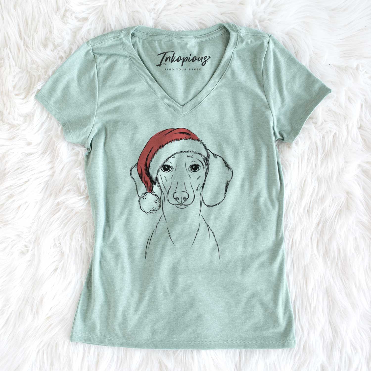 Santa Hans the Dachshund - Women's V-neck Shirt