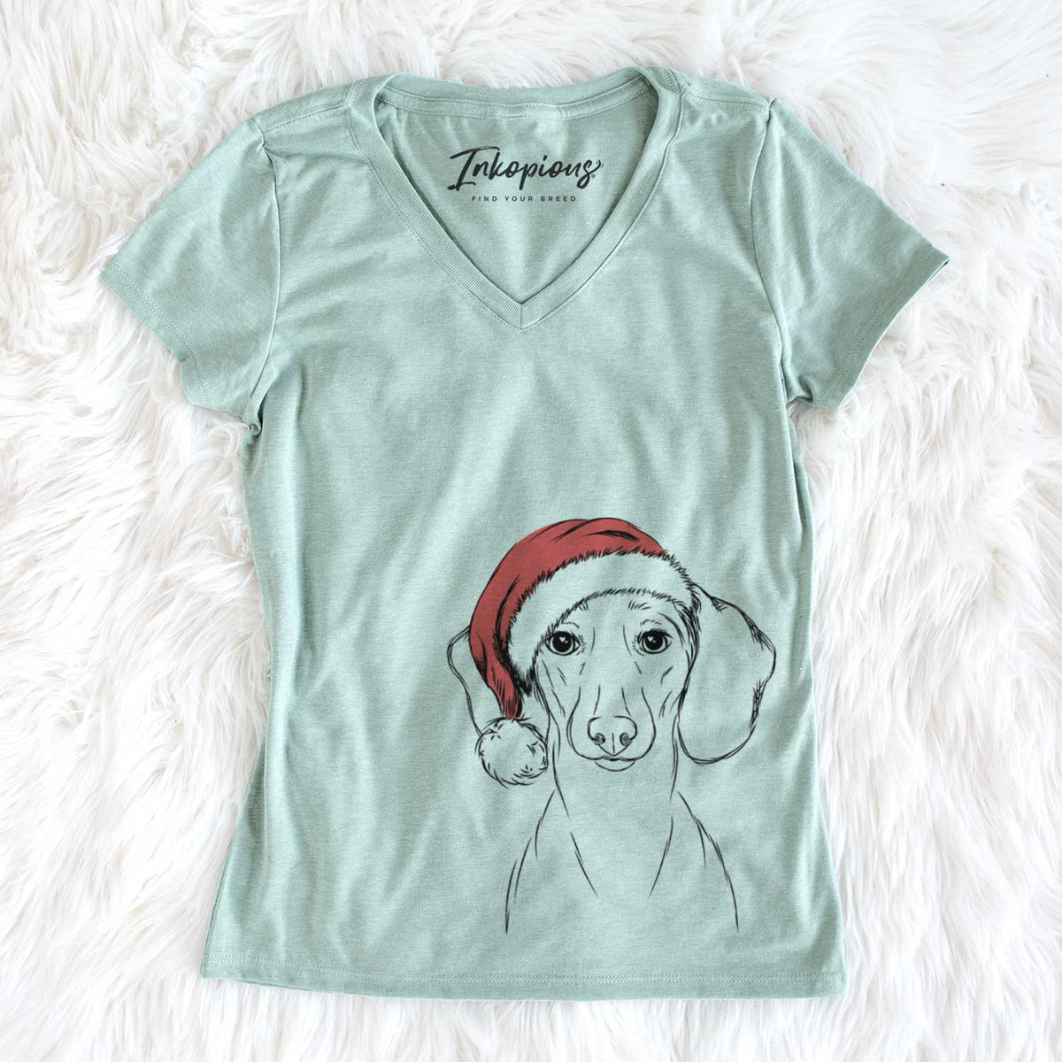 Santa Hans the Dachshund - Women&#39;s V-neck Shirt