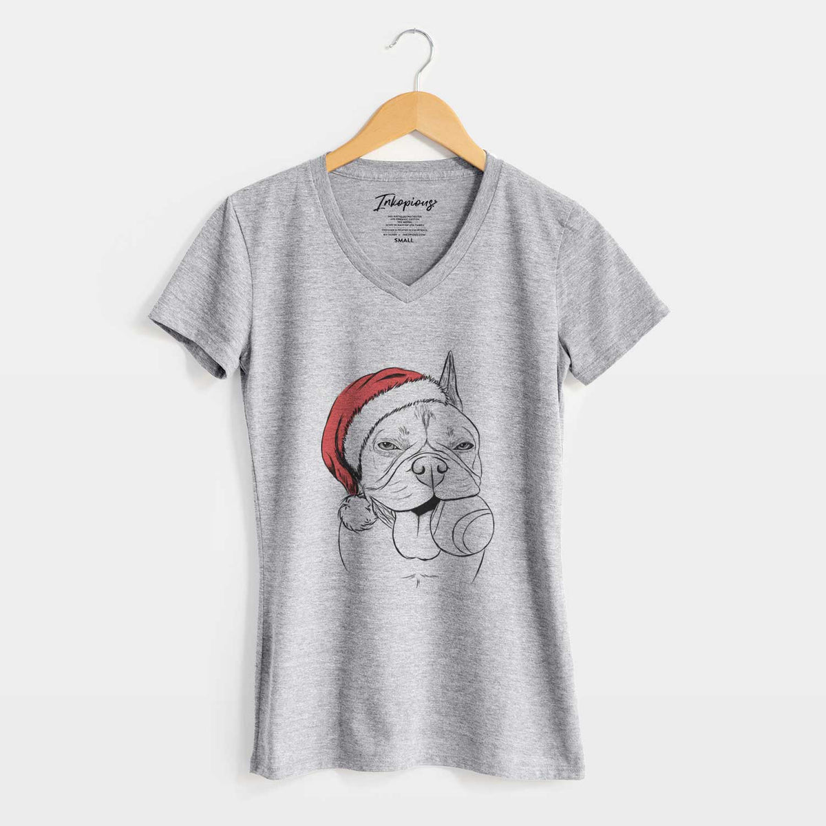 Santa Happy Franco the French Bulldog - Women's V-neck Shirt