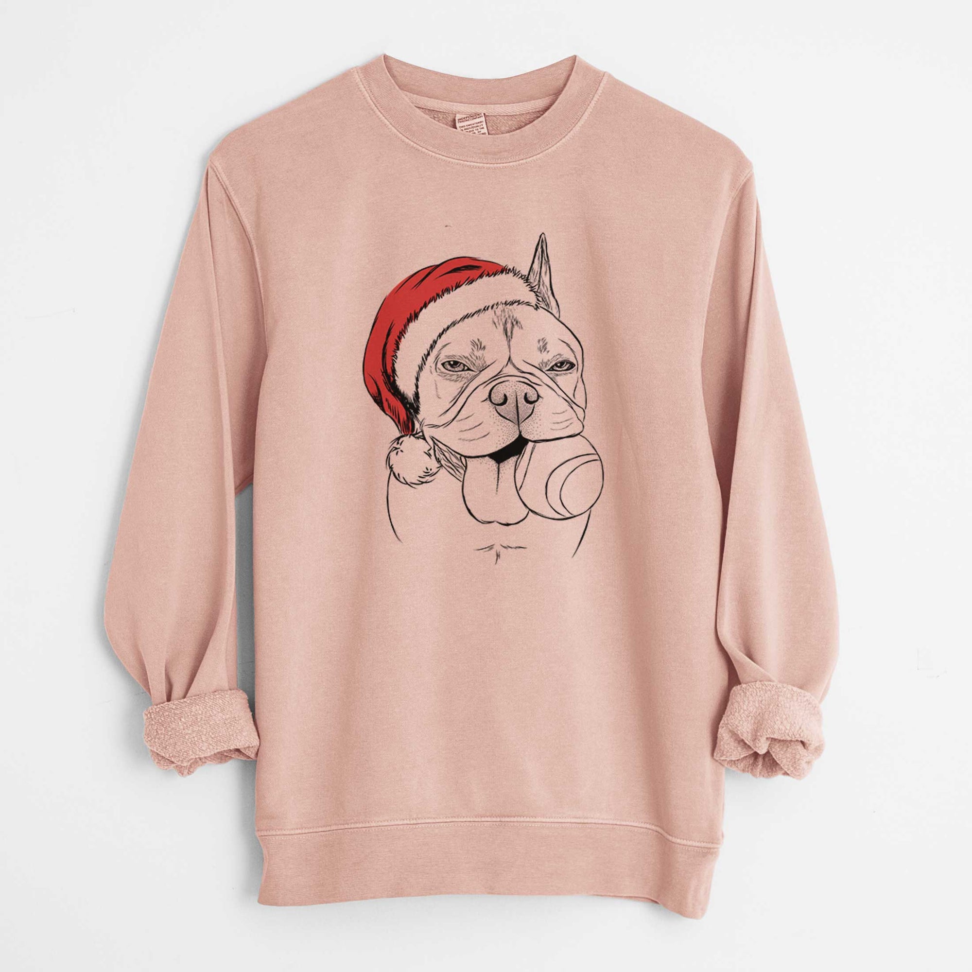 Santa Happy Franco the French Bulldog - Unisex Pigment Dyed Crew Sweatshirt