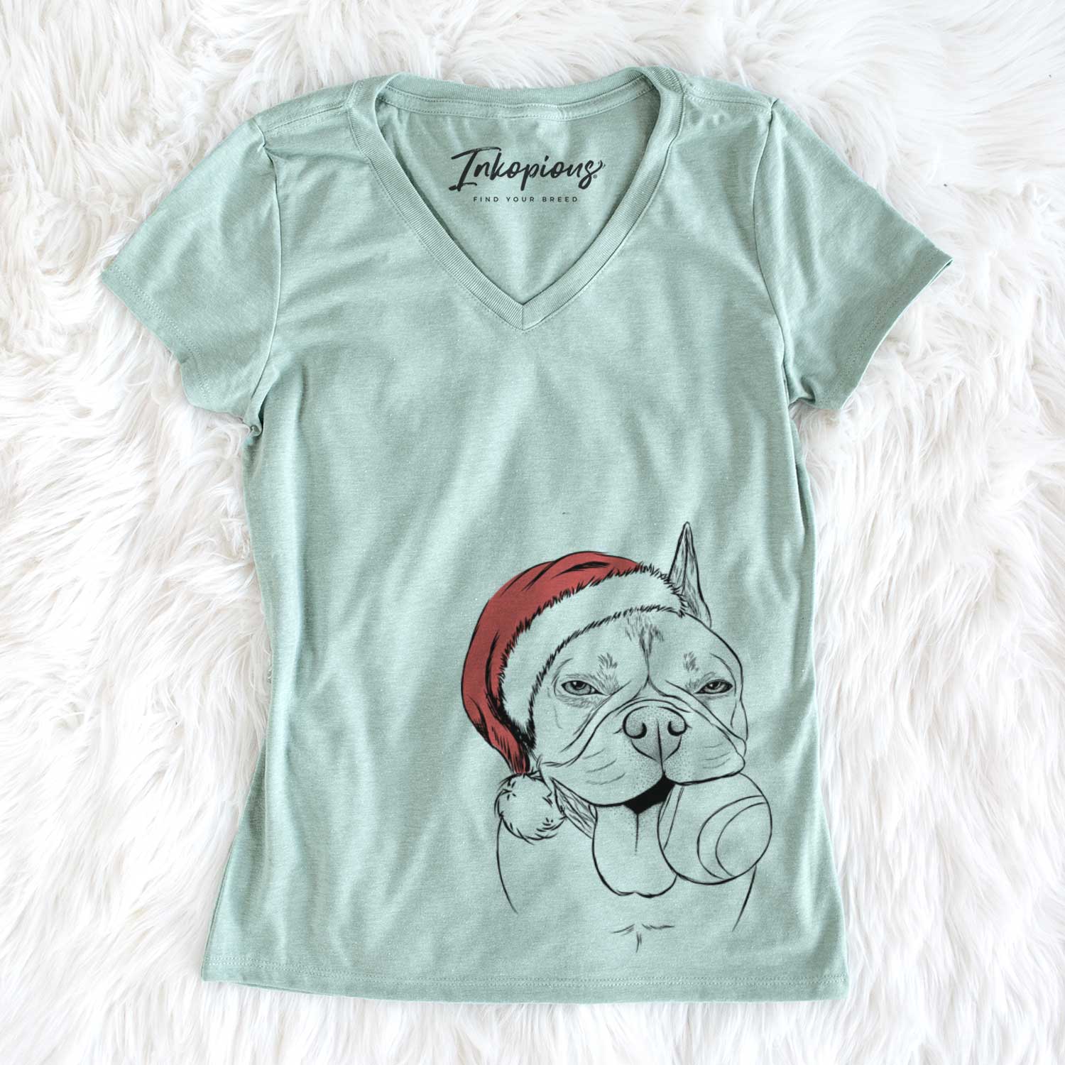 Santa Happy Franco the French Bulldog - Women's V-neck Shirt