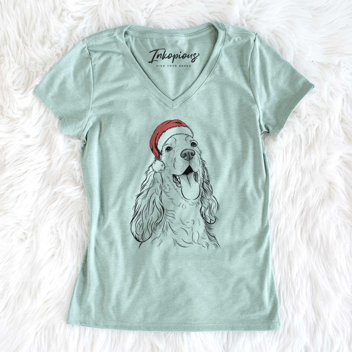 Santa Happy Henry the English Cocker Spaniel - Women's V-neck Shirt