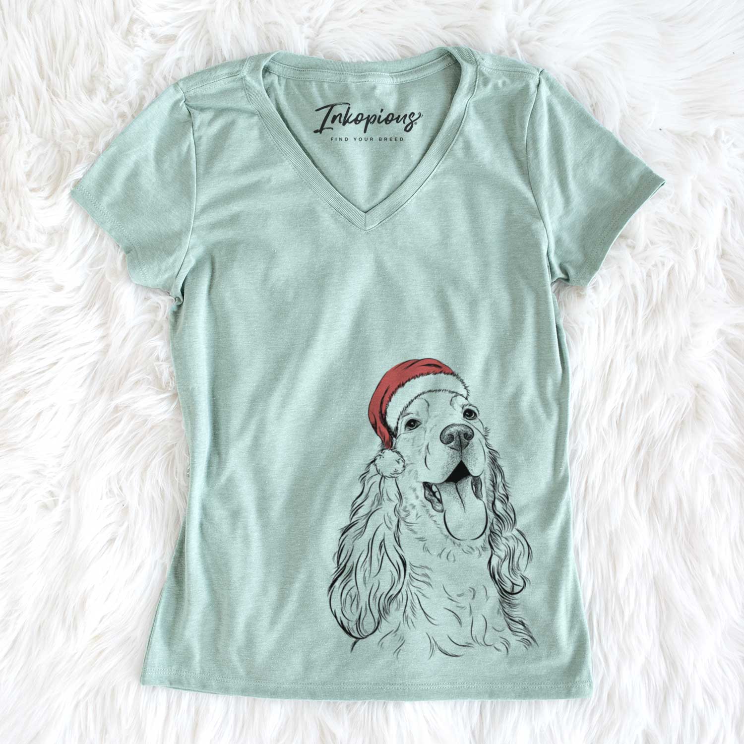 Santa Happy Henry the English Cocker Spaniel - Women's V-neck Shirt