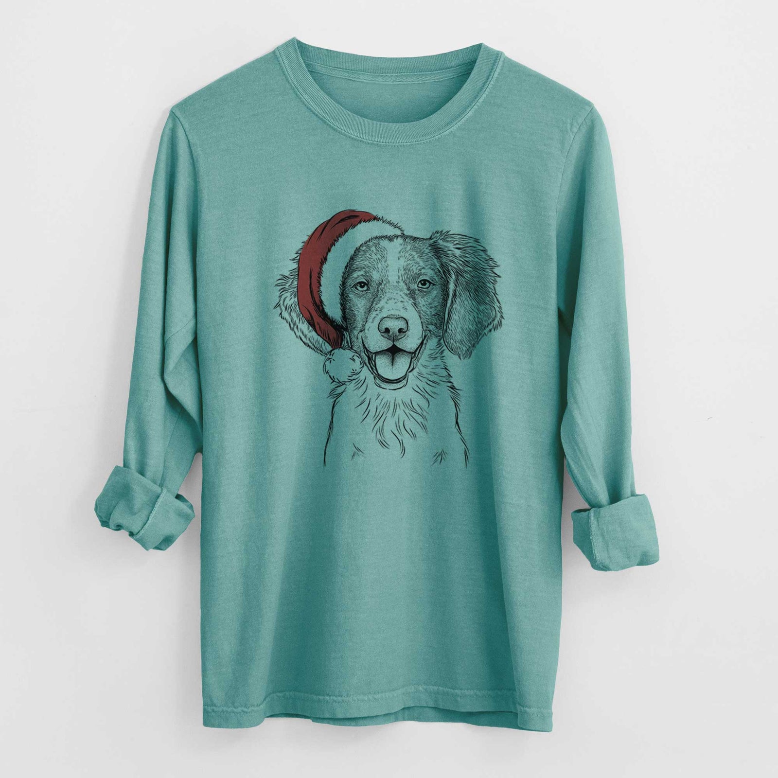 Santa Happy Holly the Brittany Spaniel - Heavyweight 100% Cotton Long Sleeve