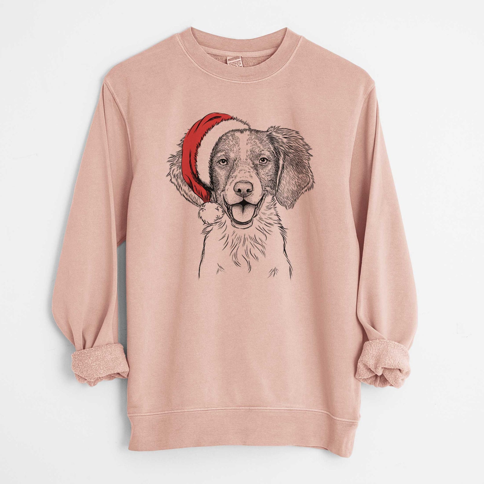 Santa Happy Holly the Brittany Spaniel - Unisex Pigment Dyed Crew Sweatshirt
