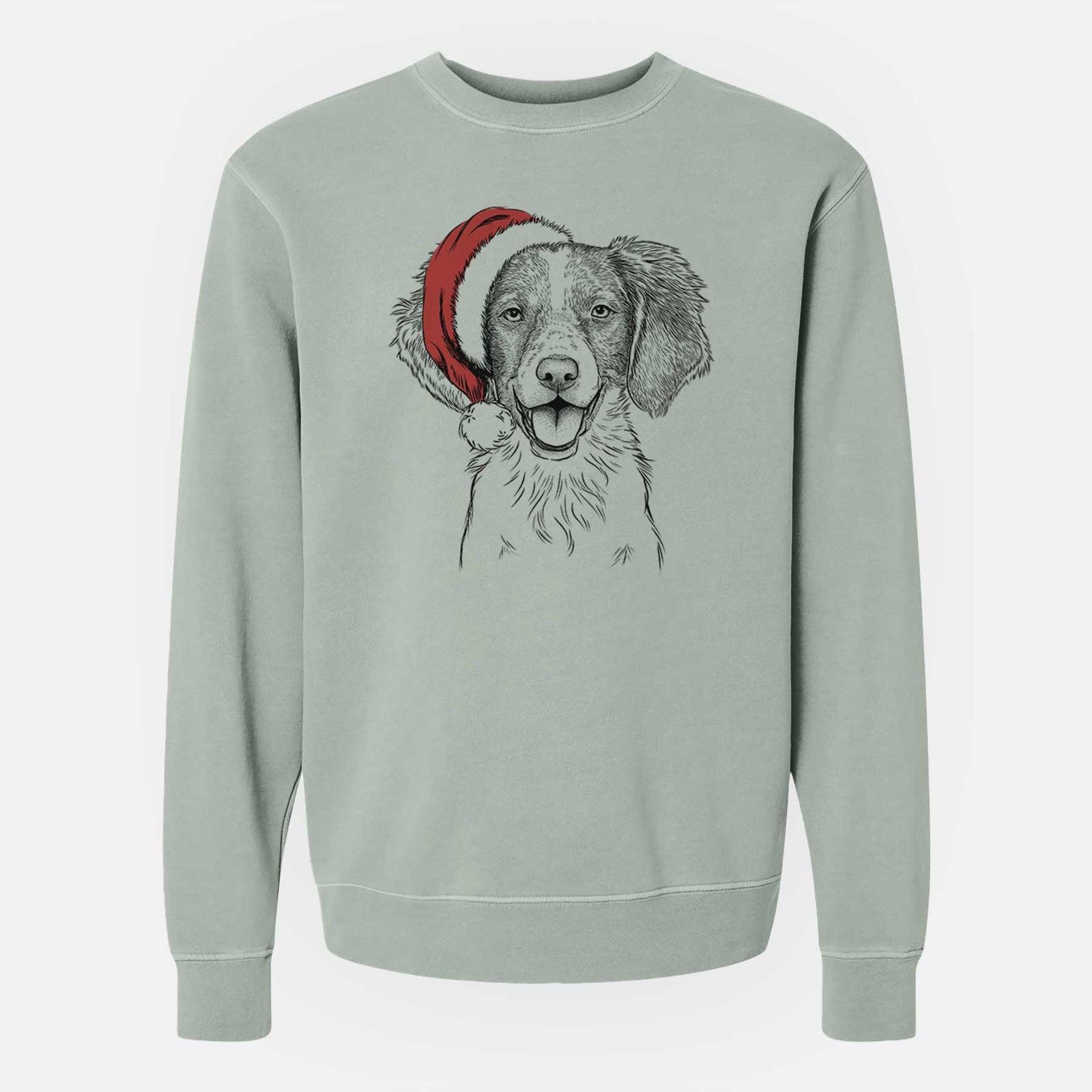 Santa Happy Holly the Brittany Spaniel - Unisex Pigment Dyed Crew Sweatshirt