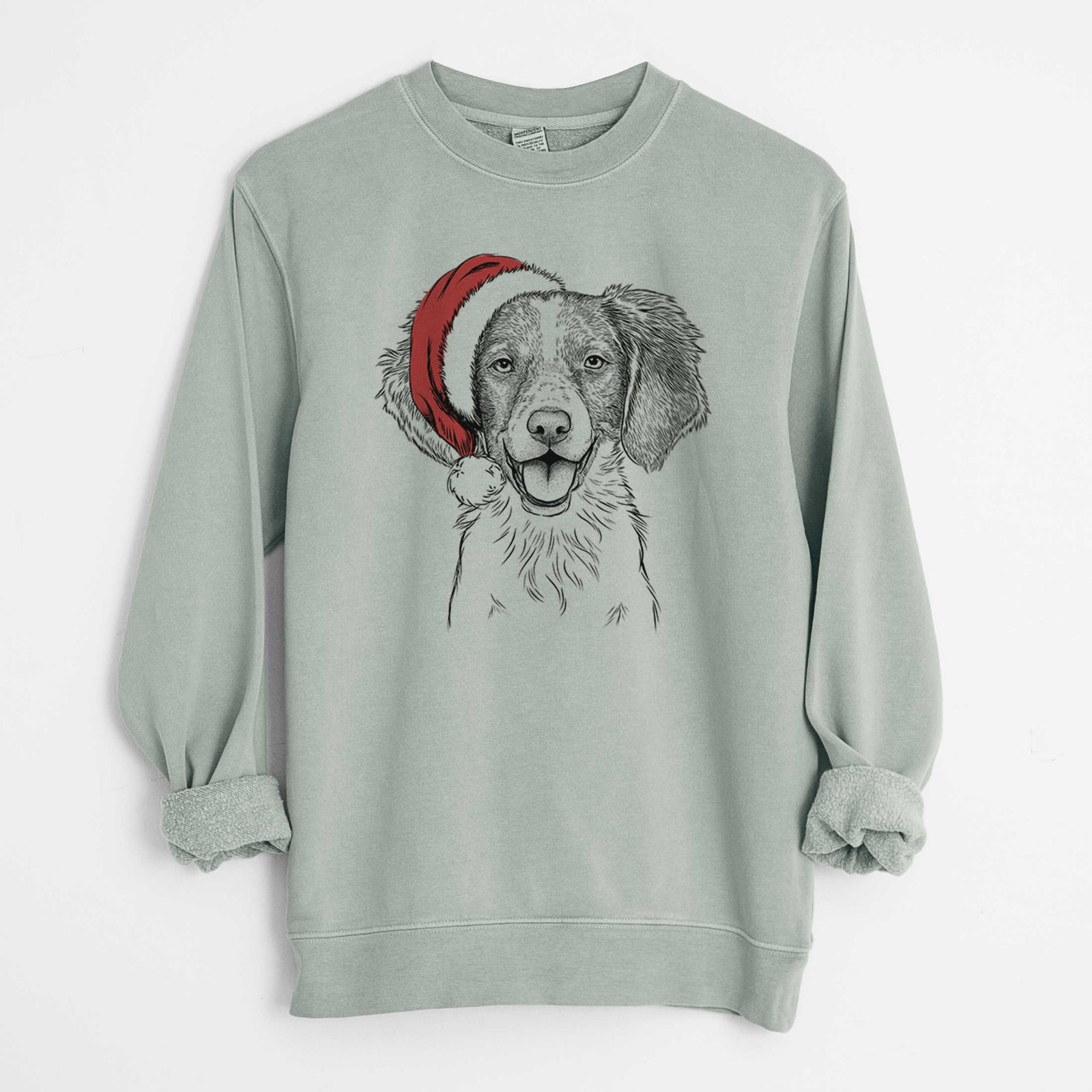 Santa Happy Holly the Brittany Spaniel - Unisex Pigment Dyed Crew Sweatshirt