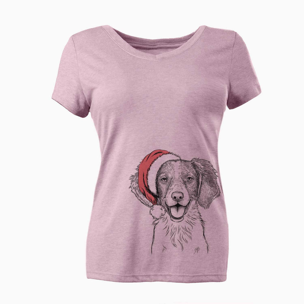 Santa Happy Holly the Brittany Spaniel - Women's V-neck Shirt
