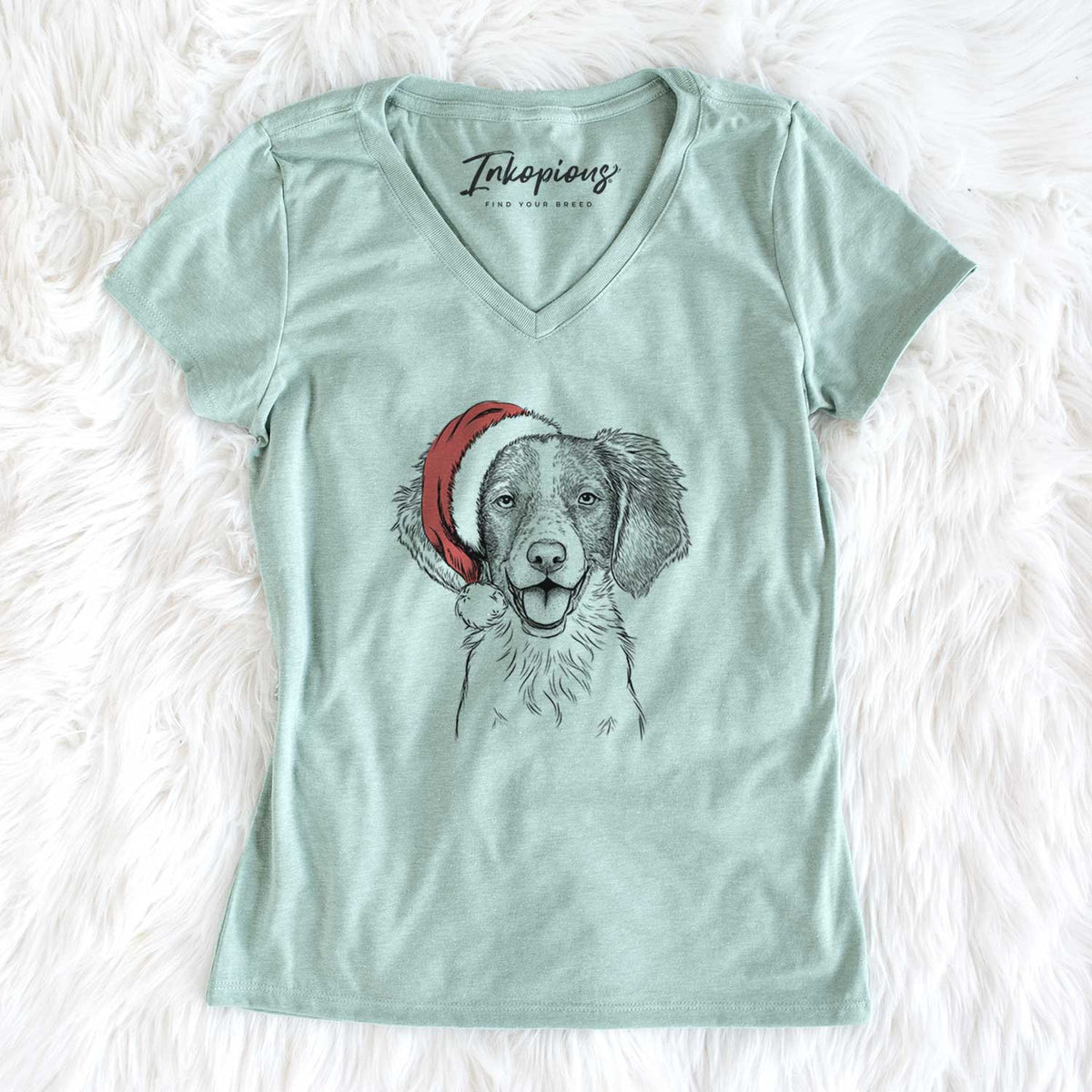 Santa Happy Holly the Brittany Spaniel - Women's V-neck Shirt
