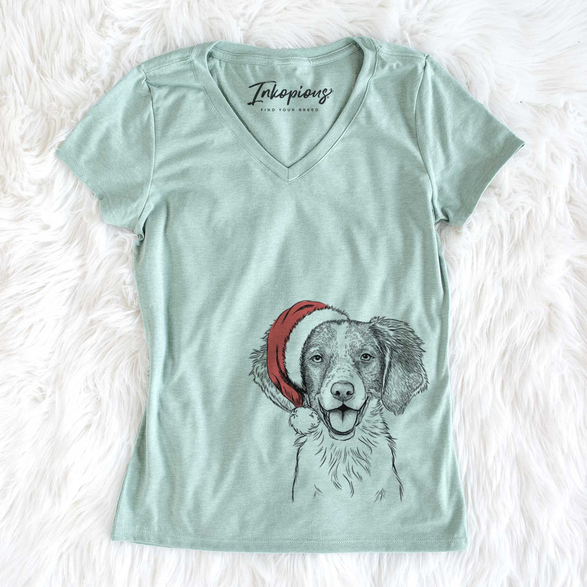 Santa Happy Holly the Brittany Spaniel - Women's V-neck Shirt