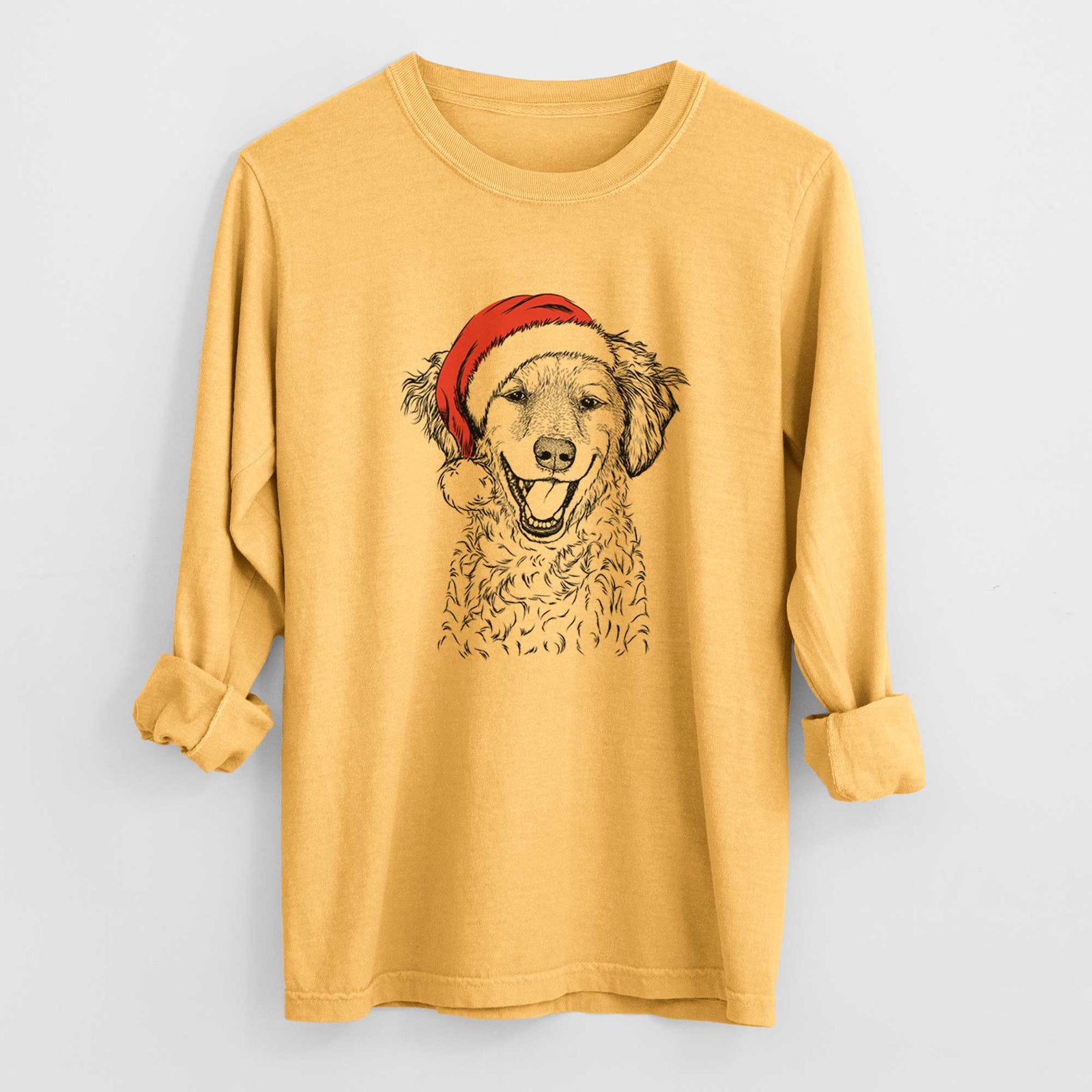 Santa Happy Otis the Miniature Goldendoodle - Heavyweight 100% Cotton Long Sleeve