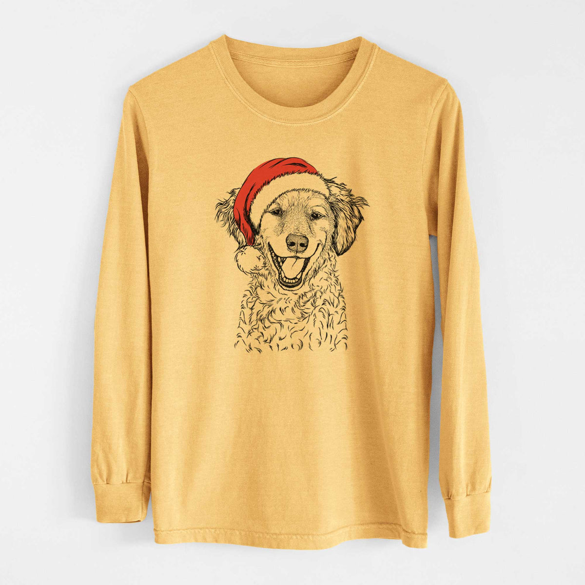 Santa Happy Otis the Miniature Goldendoodle - Heavyweight 100% Cotton Long Sleeve