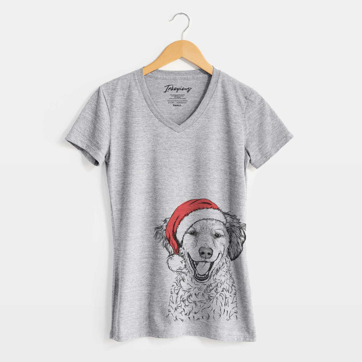 Santa Happy Otis the Miniature Goldendoodle - Women's V-neck Shirt