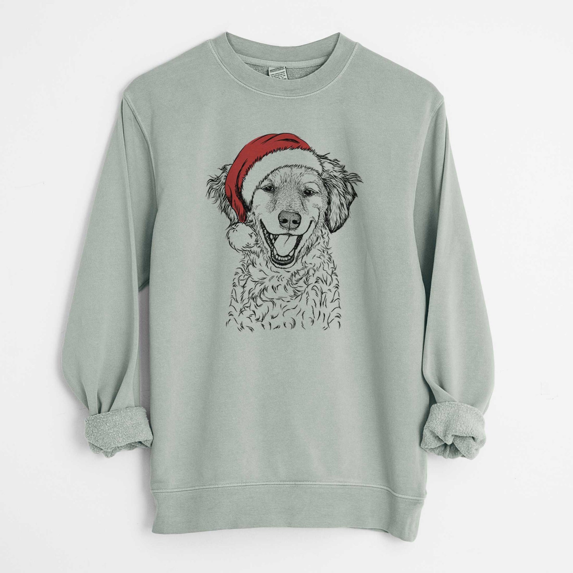 Santa Happy Otis the Miniature Goldendoodle - Unisex Pigment Dyed Crew Sweatshirt