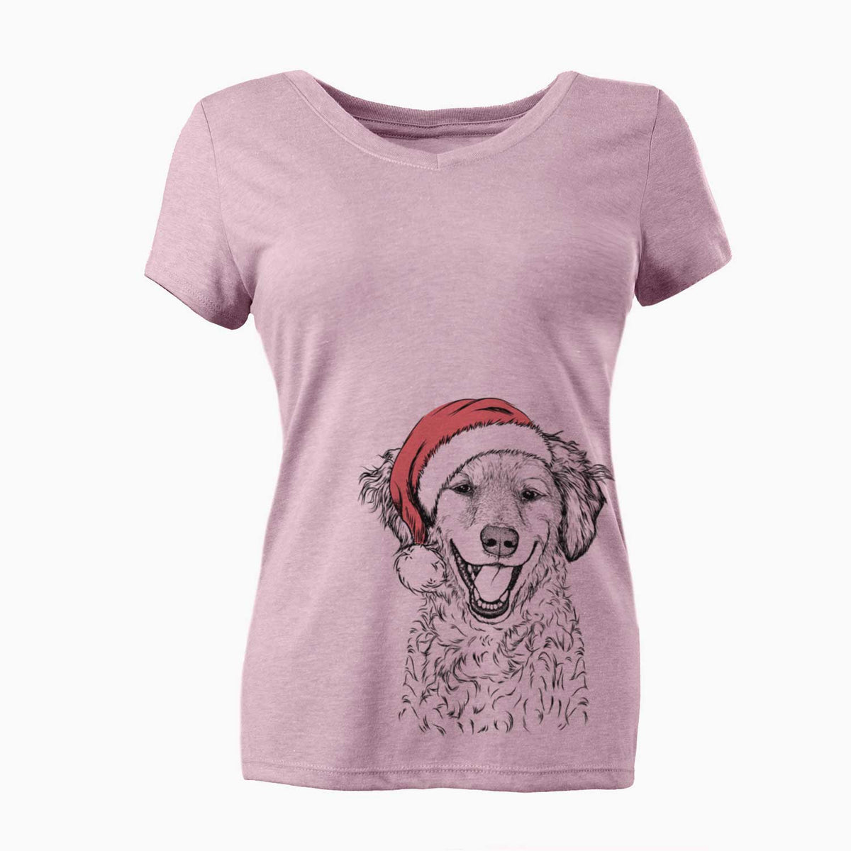 Santa Happy Otis the Miniature Goldendoodle - Women's V-neck Shirt