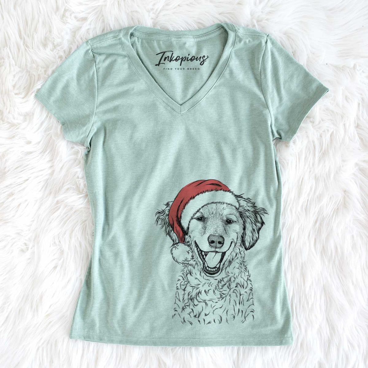 Santa Happy Otis the Miniature Goldendoodle - Women&#39;s V-neck Shirt