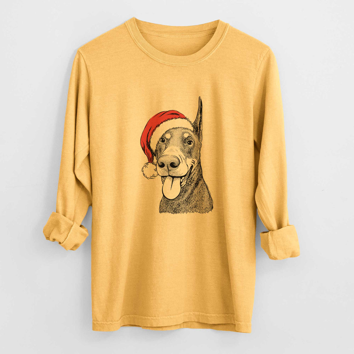 Santa Happy Sunny the Doberman Pinscher - Heavyweight 100% Cotton Long Sleeve