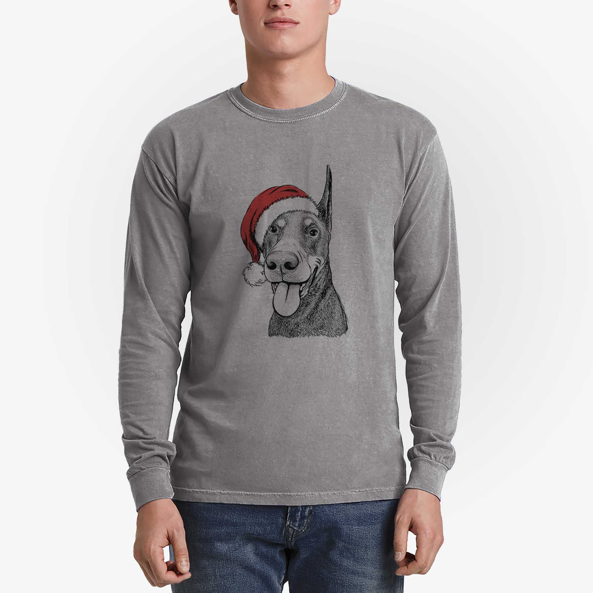 Santa Happy Sunny the Doberman Pinscher - Heavyweight 100% Cotton Long Sleeve