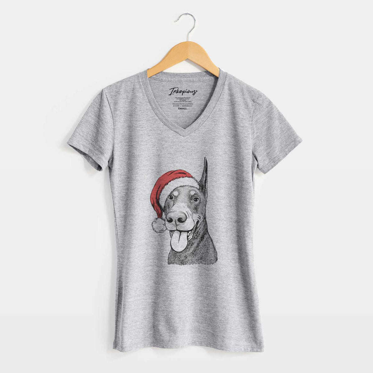 Santa Happy Sunny the Doberman Pinscher - Women's V-neck Shirt