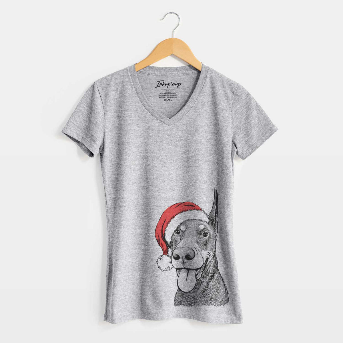 Santa Happy Sunny the Doberman Pinscher - Women's V-neck Shirt