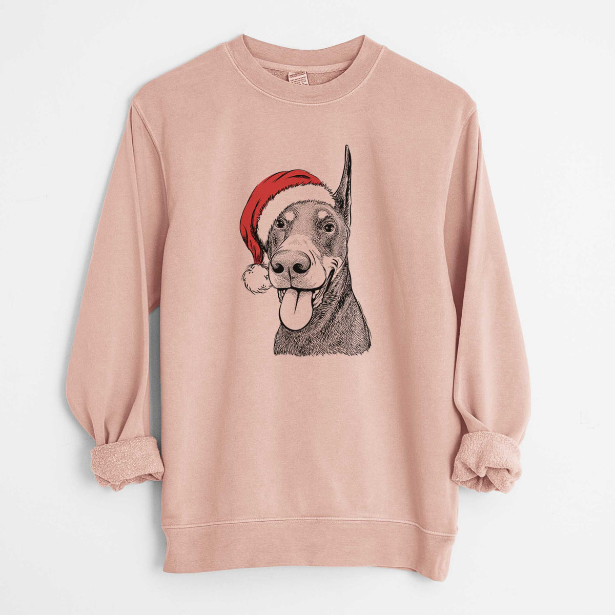 Santa Happy Sunny the Doberman Pinscher - Unisex Pigment Dyed Crew Sweatshirt
