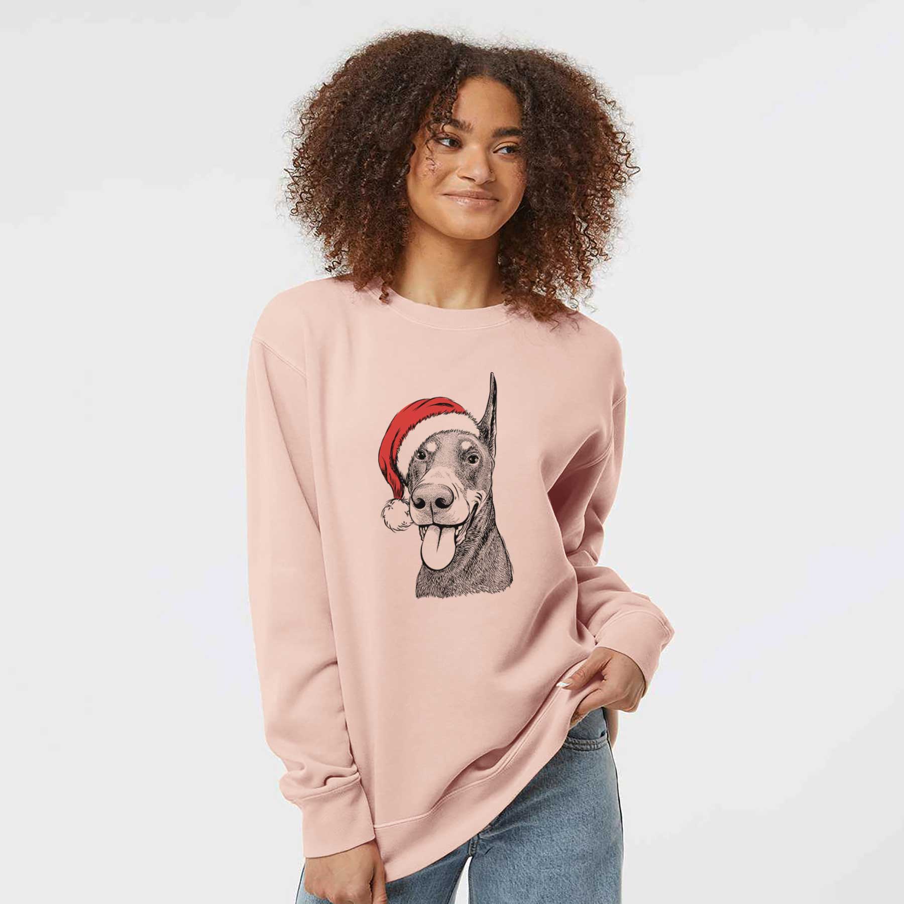 Santa Happy Sunny the Doberman Pinscher - Unisex Pigment Dyed Crew Sweatshirt