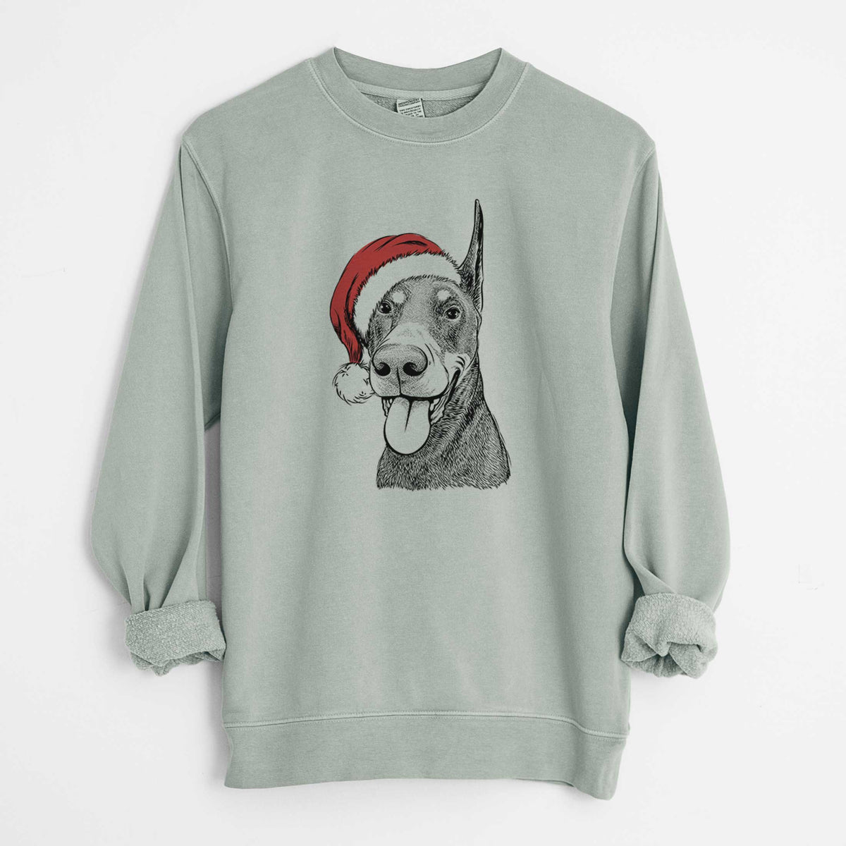 Santa Happy Sunny the Doberman Pinscher - Unisex Pigment Dyed Crew Sweatshirt