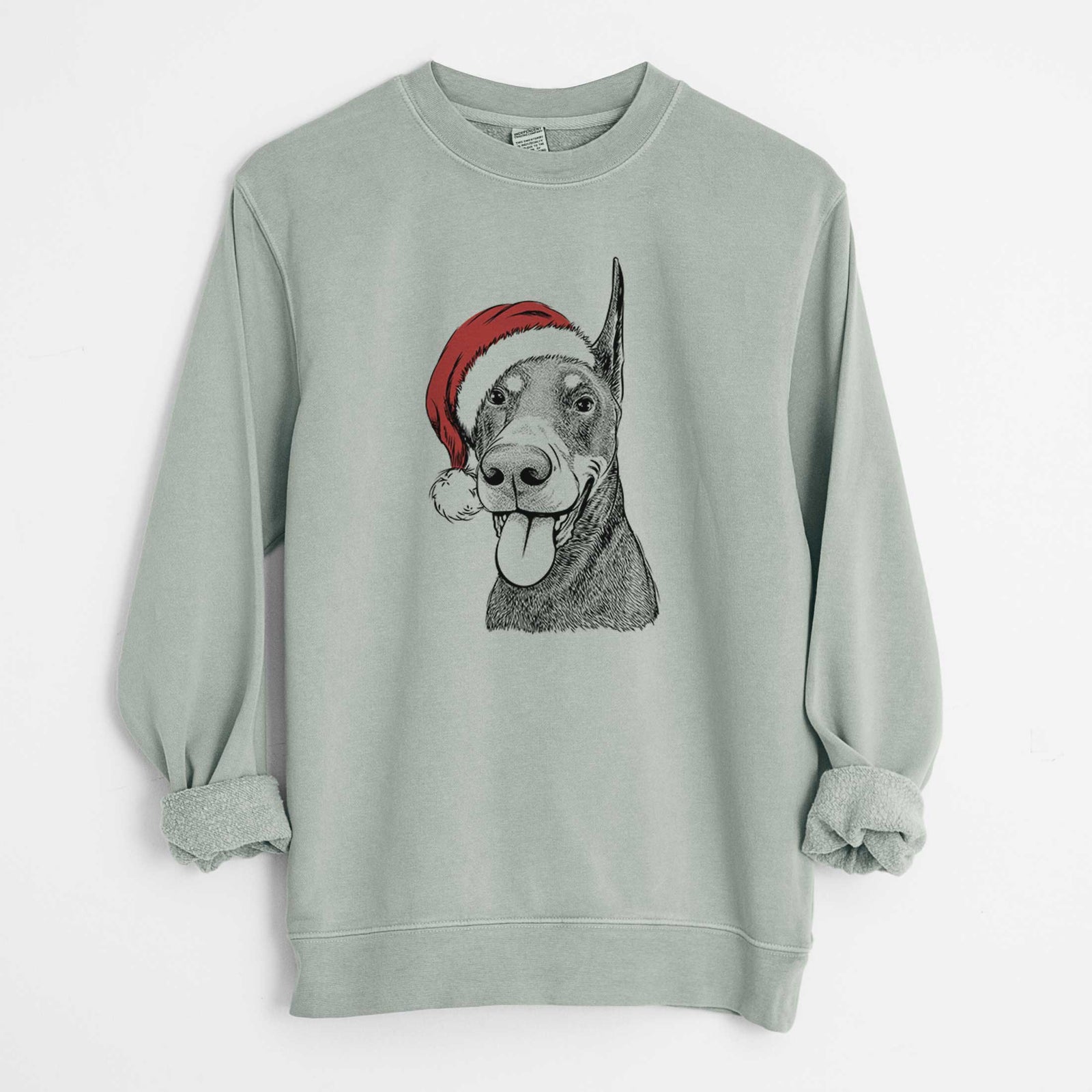 Santa Happy Sunny the Doberman Pinscher - Unisex Pigment Dyed Crew Sweatshirt
