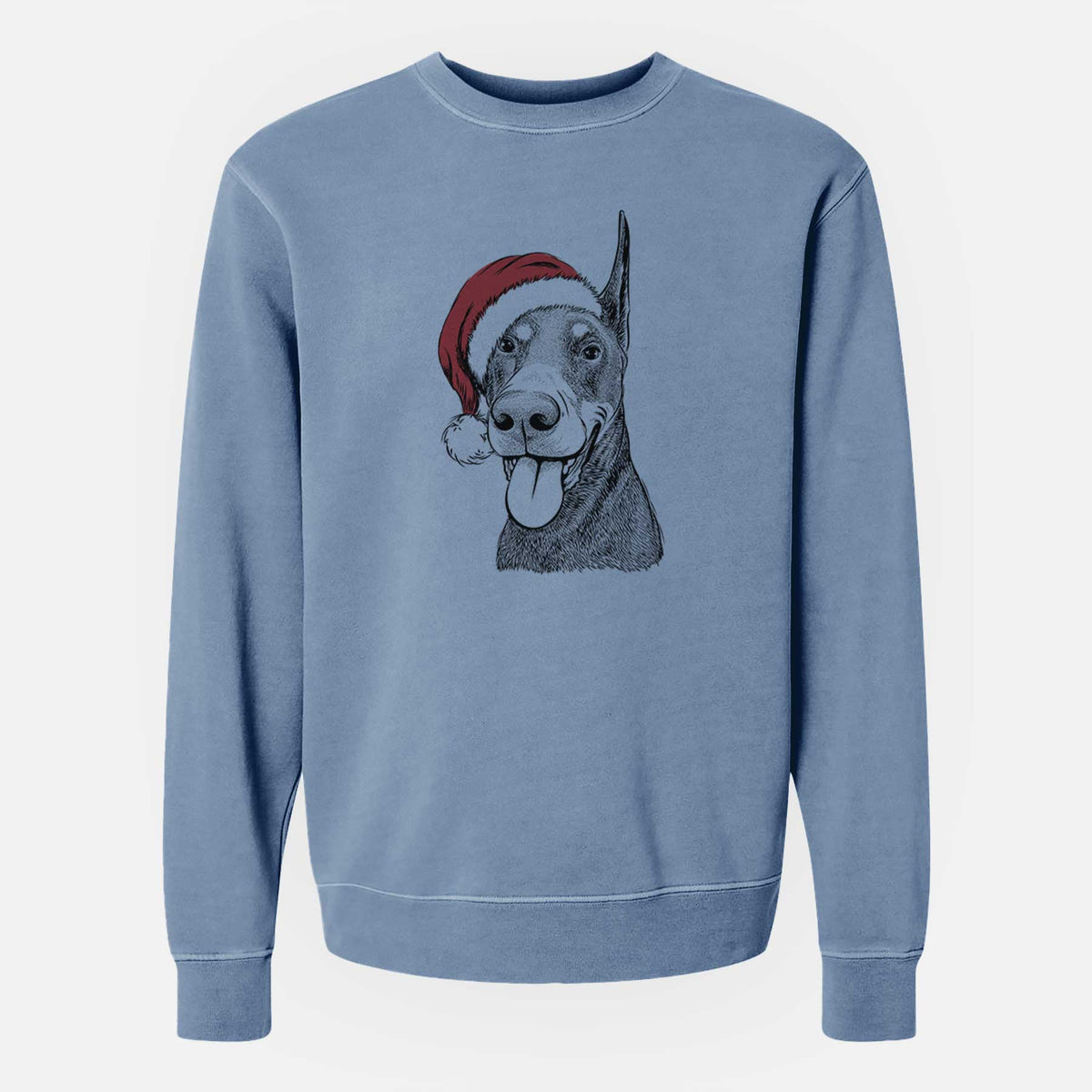 Santa Happy Sunny the Doberman Pinscher - Unisex Pigment Dyed Crew Sweatshirt