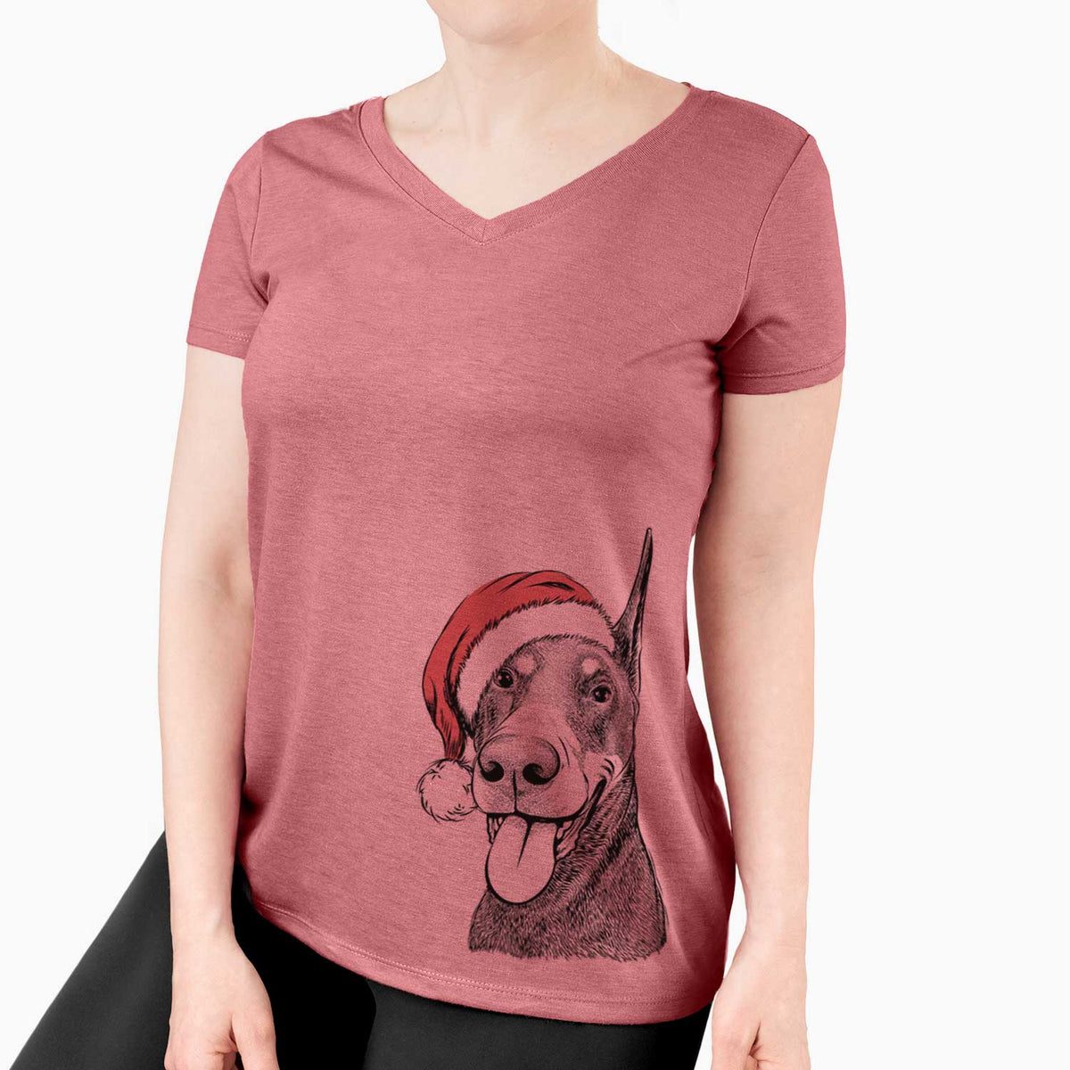 Santa Happy Sunny the Doberman Pinscher - Women's V-neck Shirt