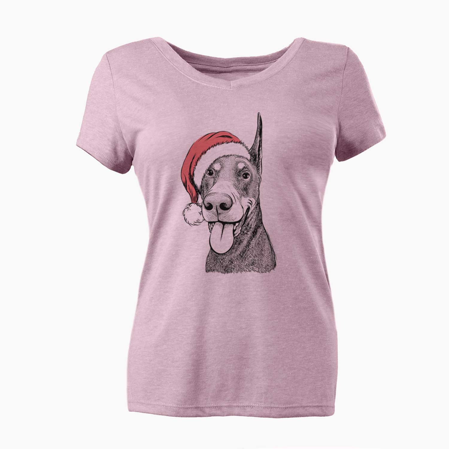Santa Happy Sunny the Doberman Pinscher - Women's V-neck Shirt