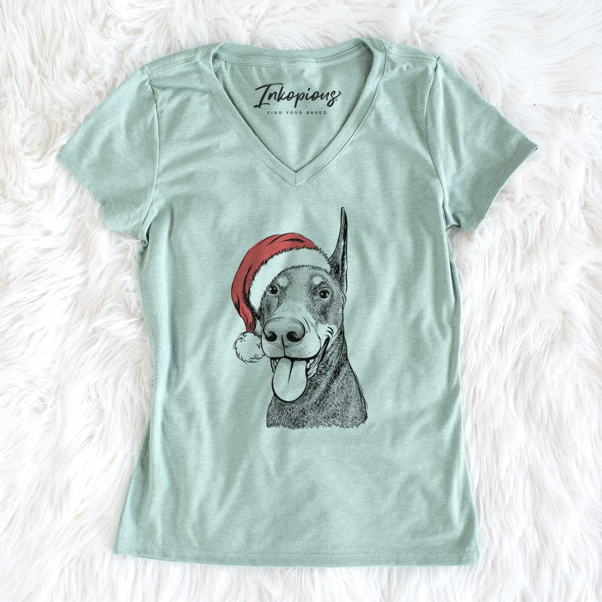 Santa Happy Sunny the Doberman Pinscher - Women's V-neck Shirt