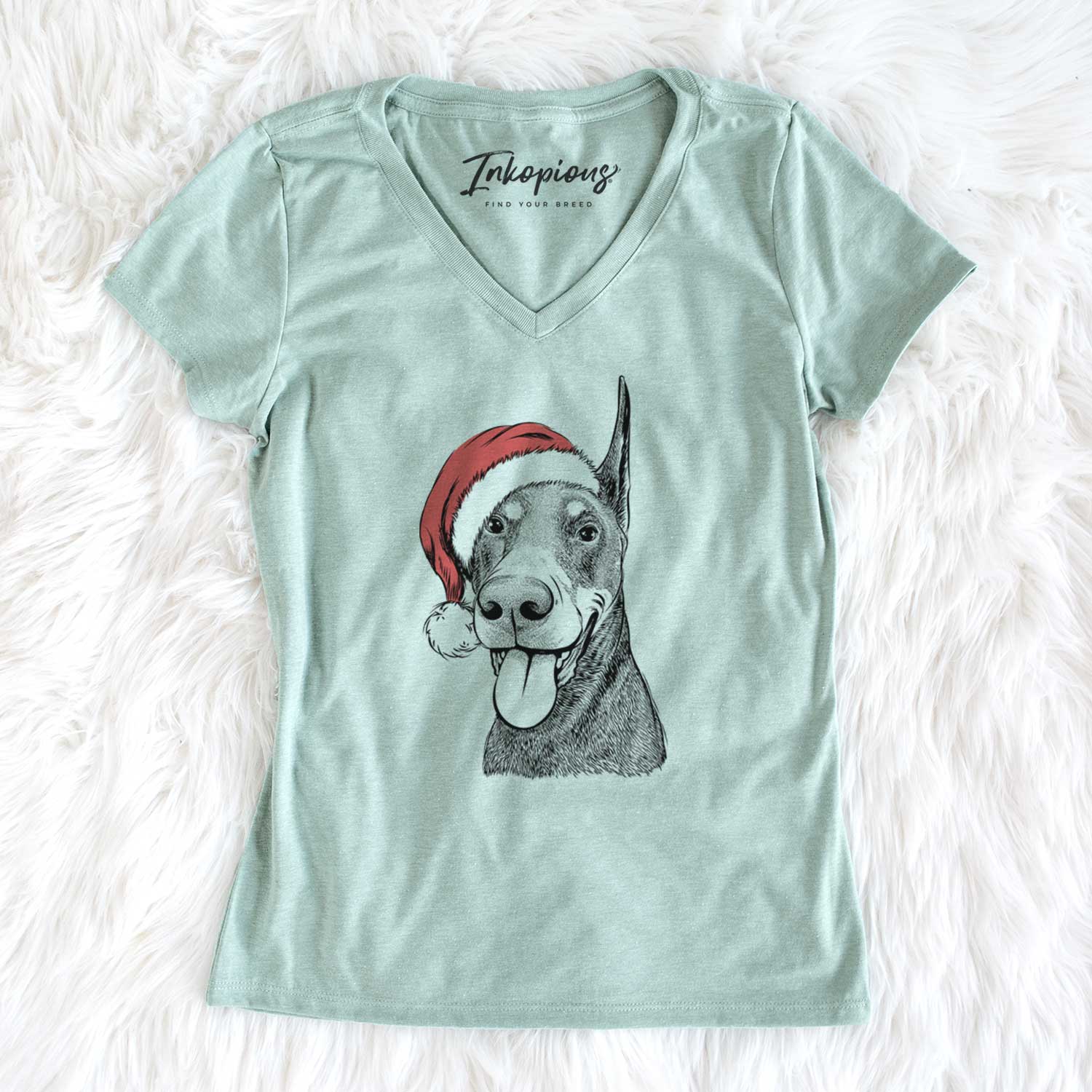 Santa Happy Sunny the Doberman Pinscher - Women's V-neck Shirt