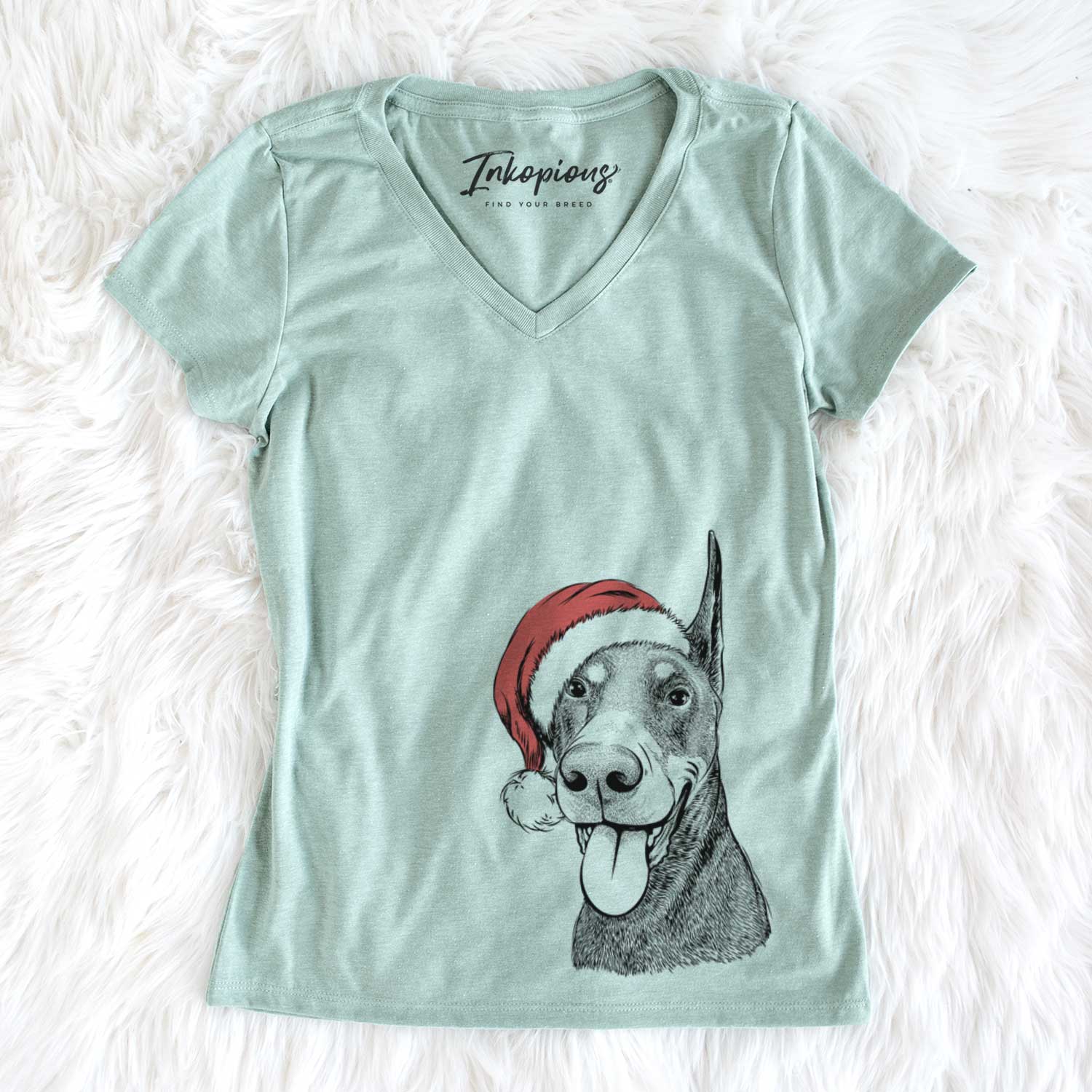 Santa Happy Sunny the Doberman Pinscher - Women's V-neck Shirt