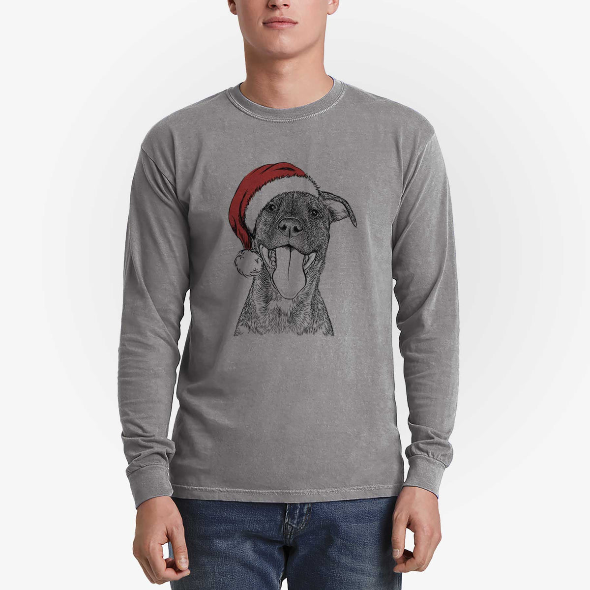 Santa Harley the Pitbull Mix - Heavyweight 100% Cotton Long Sleeve