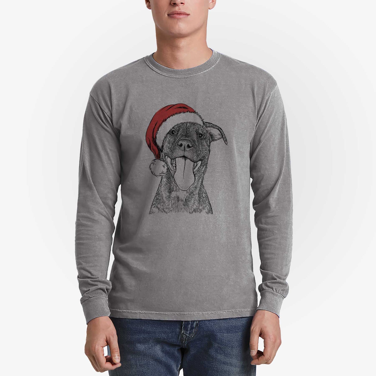 Santa Harley the Pitbull Mix - Heavyweight 100% Cotton Long Sleeve