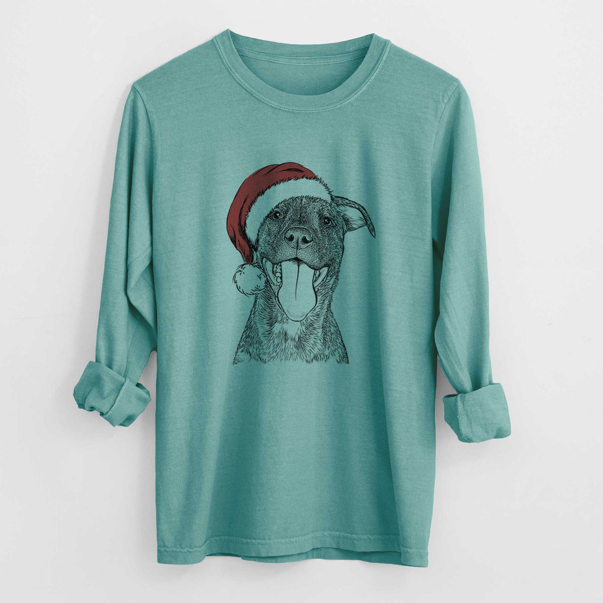 Santa Harley the Pitbull Mix - Heavyweight 100% Cotton Long Sleeve