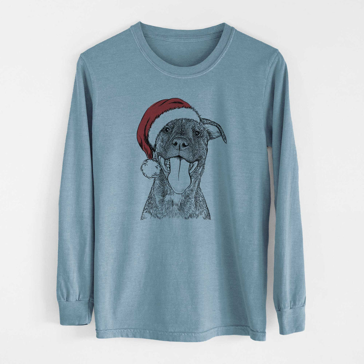 Santa Harley the Pitbull Mix - Heavyweight 100% Cotton Long Sleeve